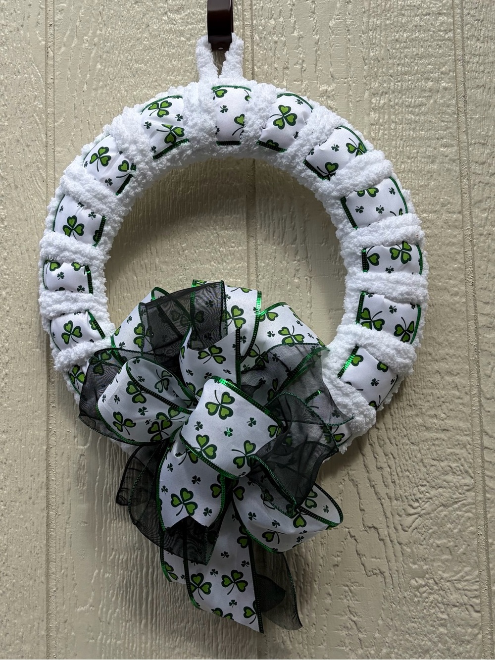 Festive Green Shamrock Ribbon Wreath